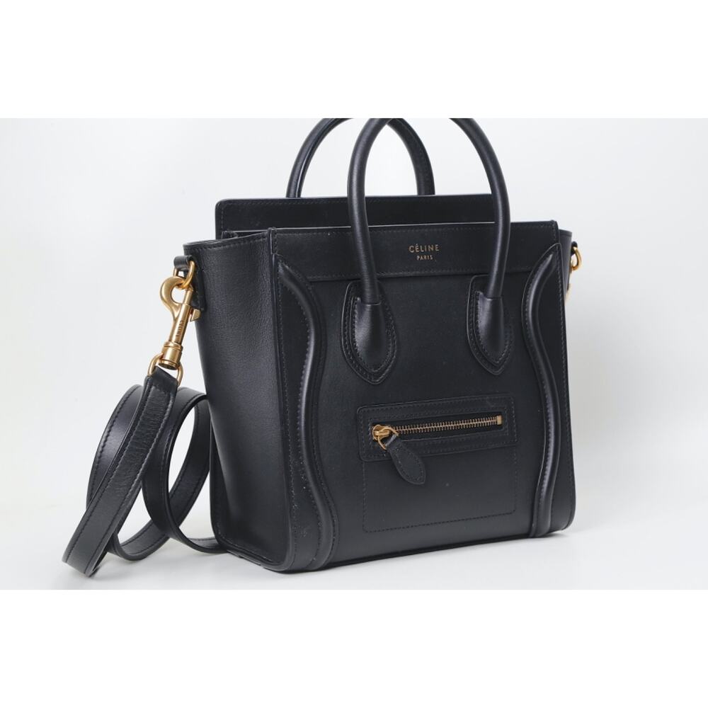 Celine Bag Nano Luggage Smooth Black Leather Crossbody Handbag Tote Authentic - Picture 13 of 16